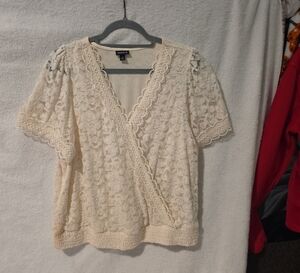 Torrid Cream Lace Wrap Blouse